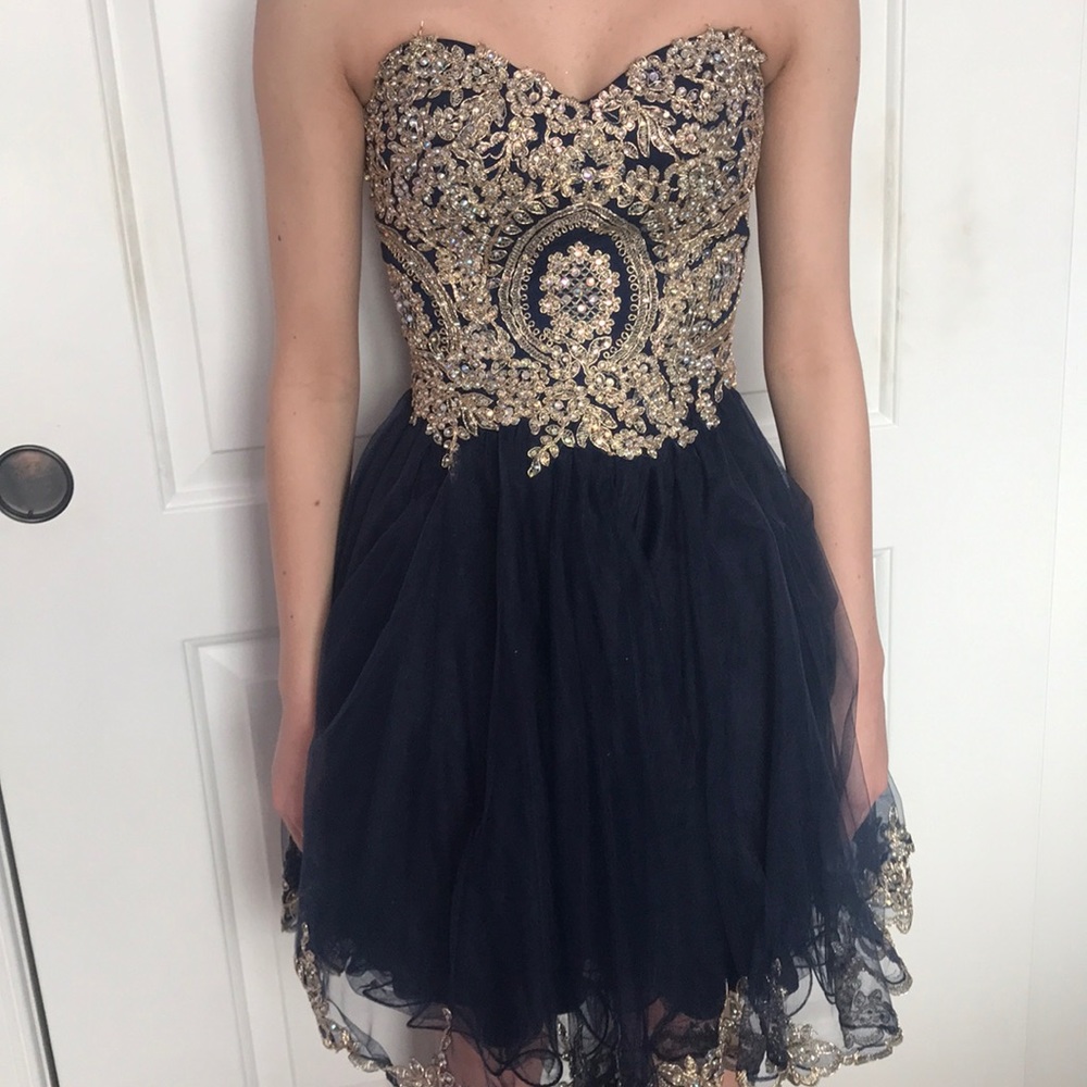 Homecoming Dress Navy blue with gold detailing